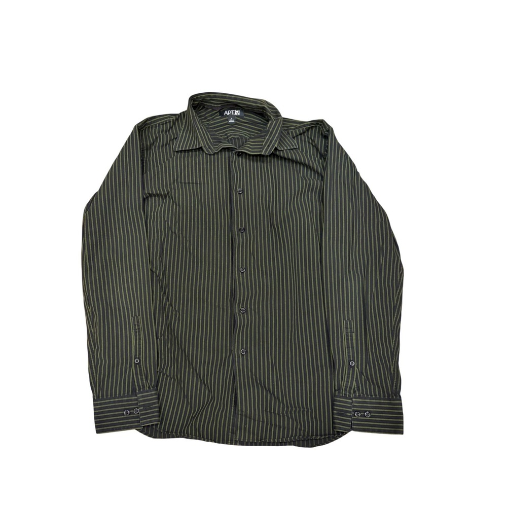 Apt 9‎ Mens Long Sleeve Button Down Shirt Large Olive Green Black Striped L